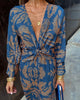 Printed Midi Dress with Knot Front and Deep V-Neck
