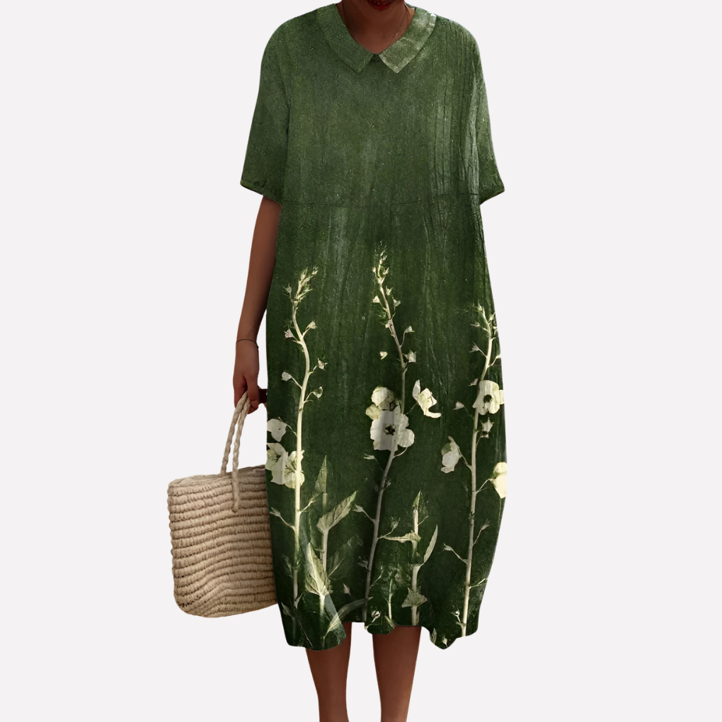 Women’s Floral Summer Dress – V‑Neck and Short Sleeves