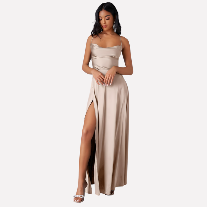 Women’s Backless Maxi Dress with High Side Slit