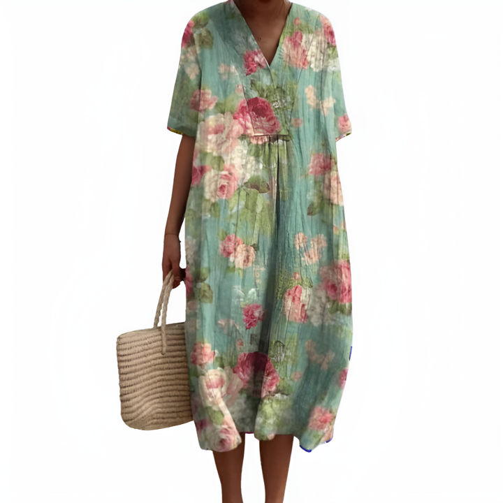 Women’s Floral Summer Dress – V‑Neck and Short Sleeves