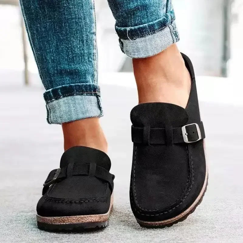 Women’s Retro Buckle Flat Mules