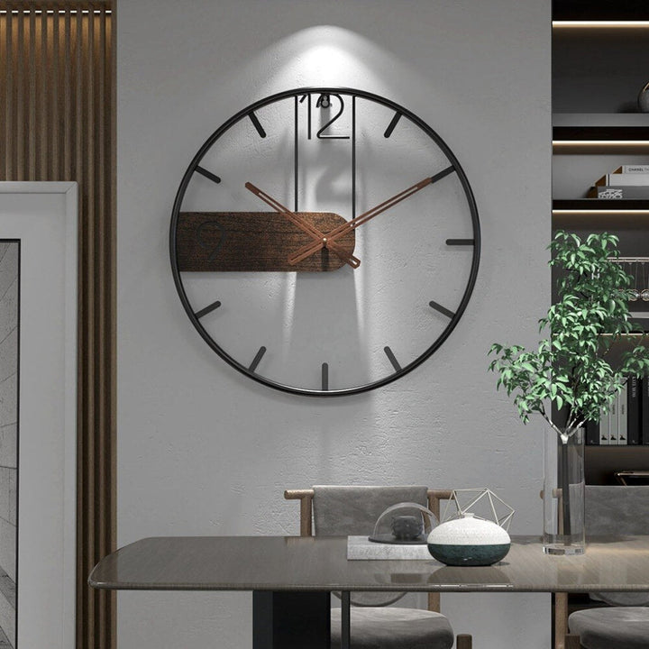 Modern Wall Clock in Steel and Walnut