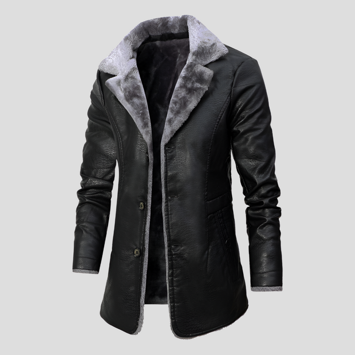 Men Shearling-Lined Leather Coat