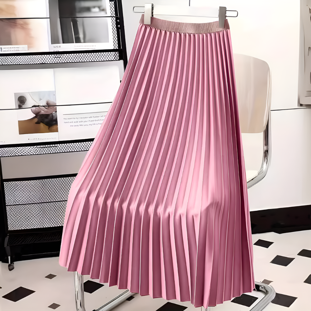 Satin Pleated High-Waist Skirt