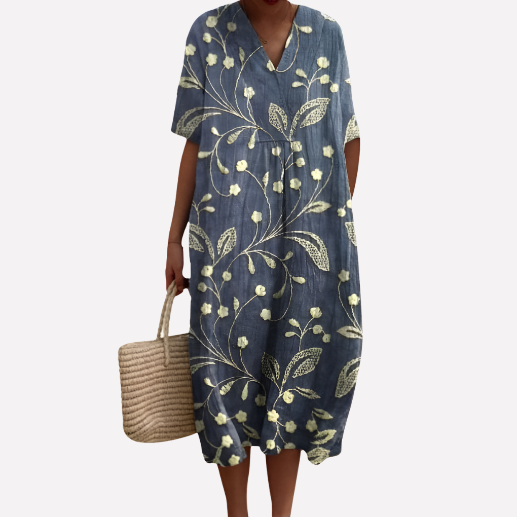 Women’s Floral Summer Dress – V‑Neck and Short Sleeves