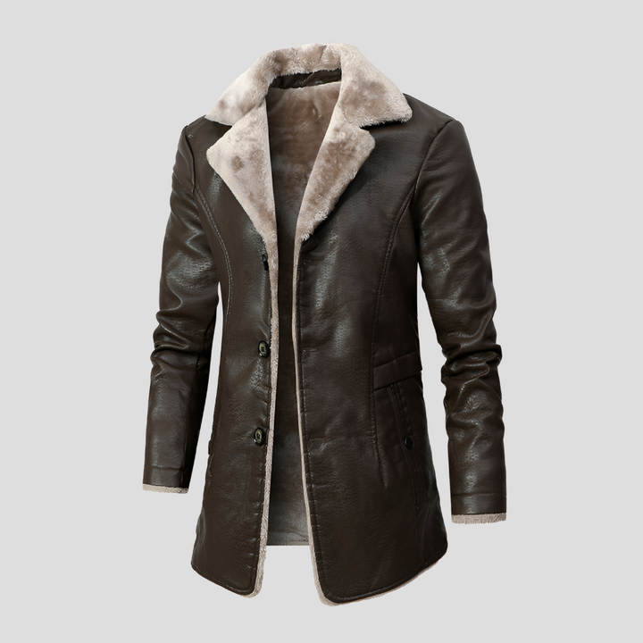 Men Shearling-Lined Leather Coat