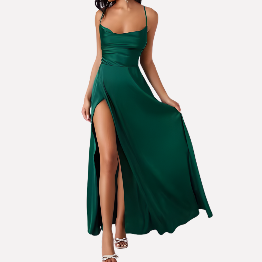 Women’s Backless Maxi Dress with High Side Slit