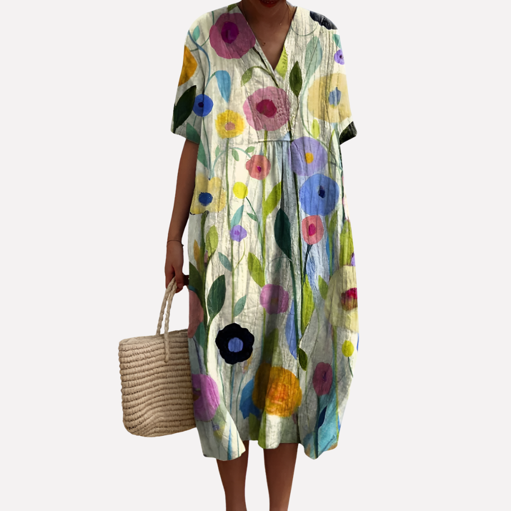 Women’s Floral Summer Dress – V‑Neck and Short Sleeves