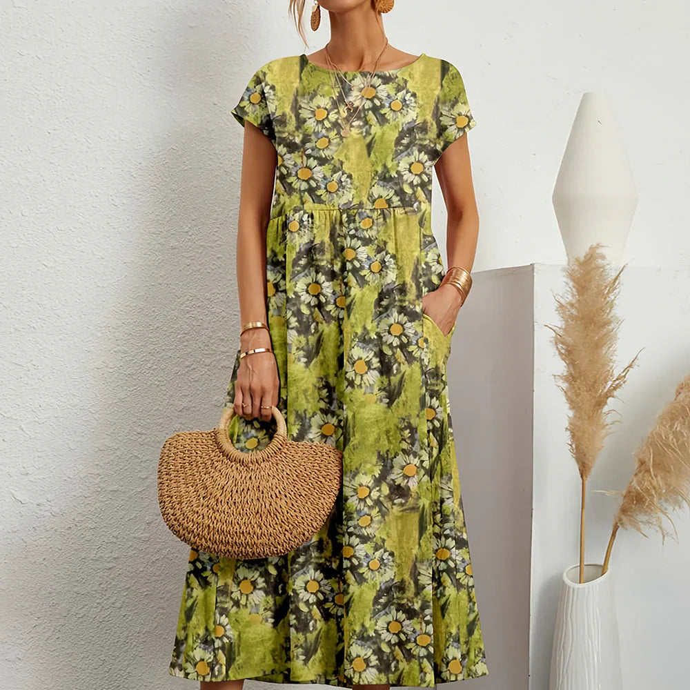 Women’s Cotton Linen Blend Casual Midi Dress