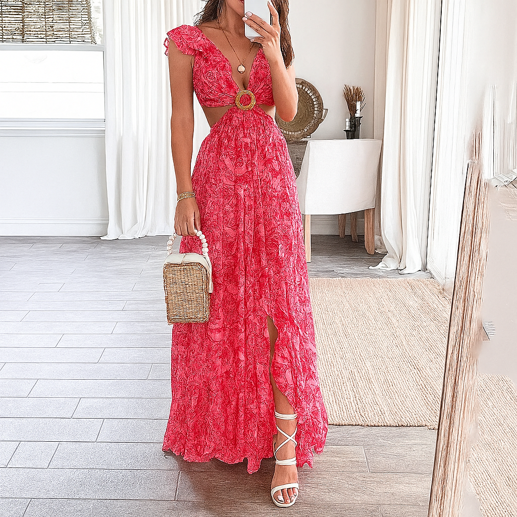 Floral Print V-Neck Maxi Dress
