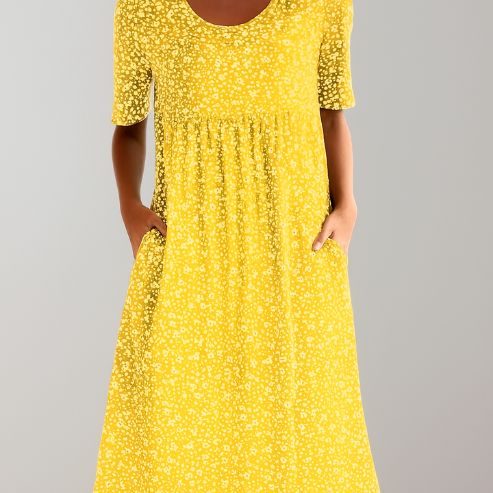 Floral High Waist Midi Dress with Pockets