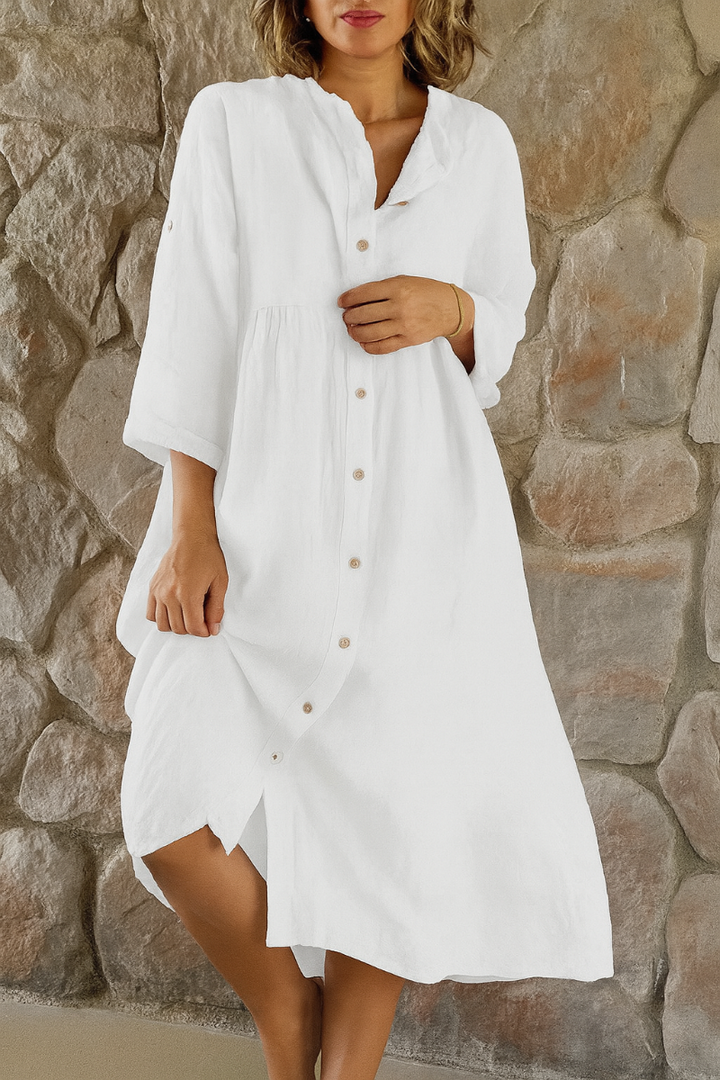 Relaxed Cotton Linen Shirt Dress