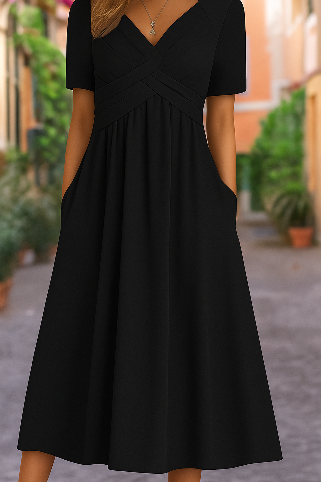 Crossed Short-Sleeve Dress