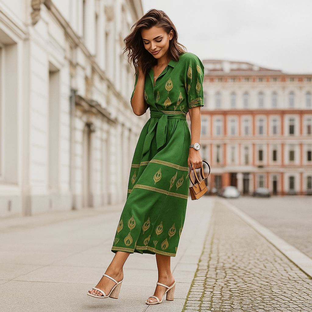 Belted Linen Blend Casual Dress