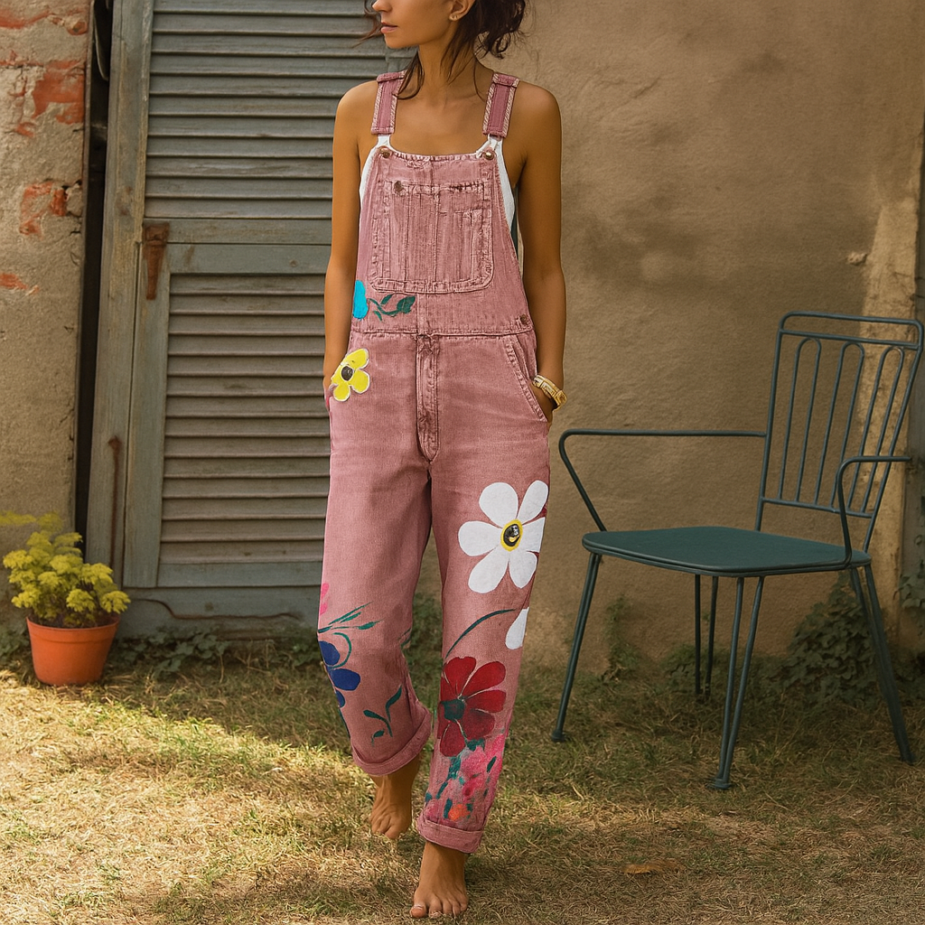 Stylish Denim Jumpsuit with Floral Pattern