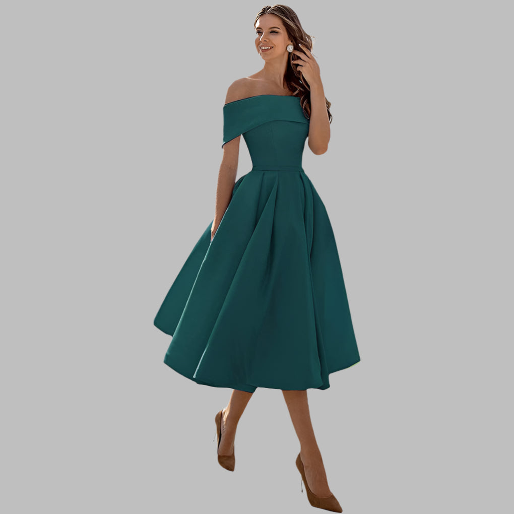 Off the Shoulder Satin Vintage Prom Dress