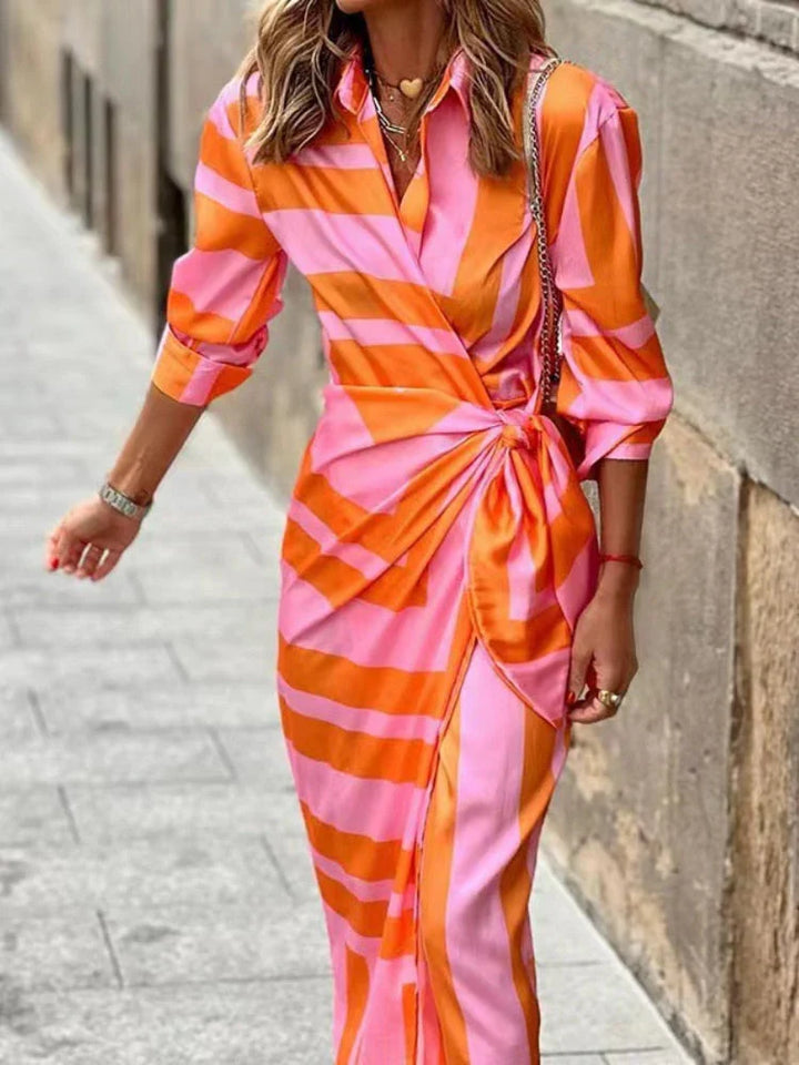 Summer Maxi Wrap Dress with Collar