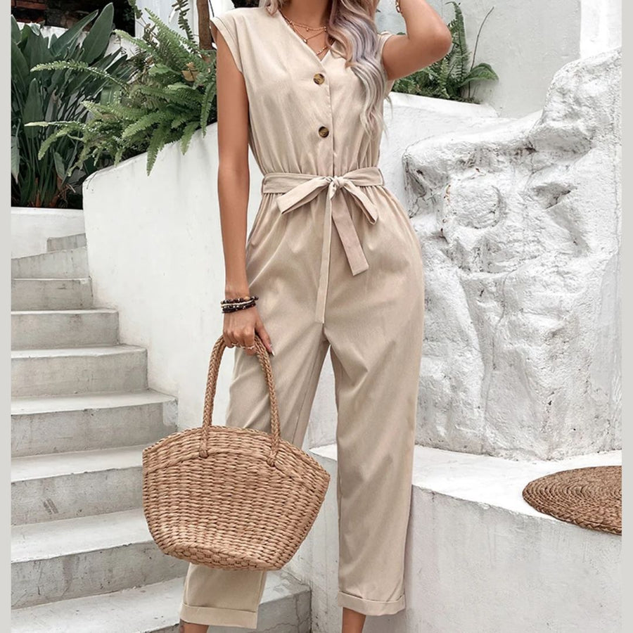 V-Neck Short Sleeve Jumpsuit for Women