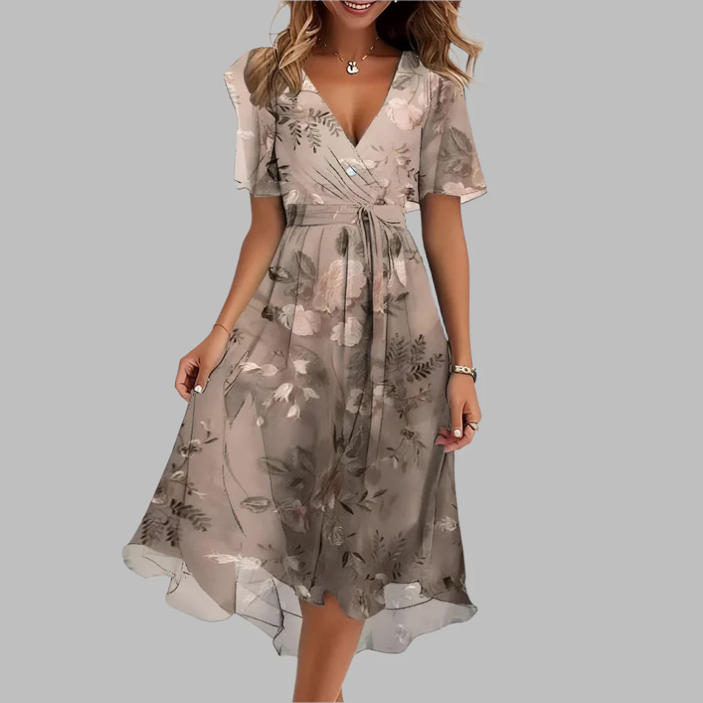 Women’s Stylish Floral Ruched Midi Dress
