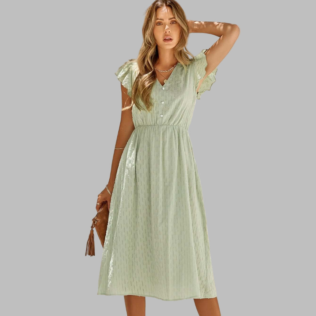 Women's Flowy V-Neck Ruffled Midi Dress