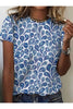 Women's Blue Print T-Shirt Round Neck & Short Sleeves