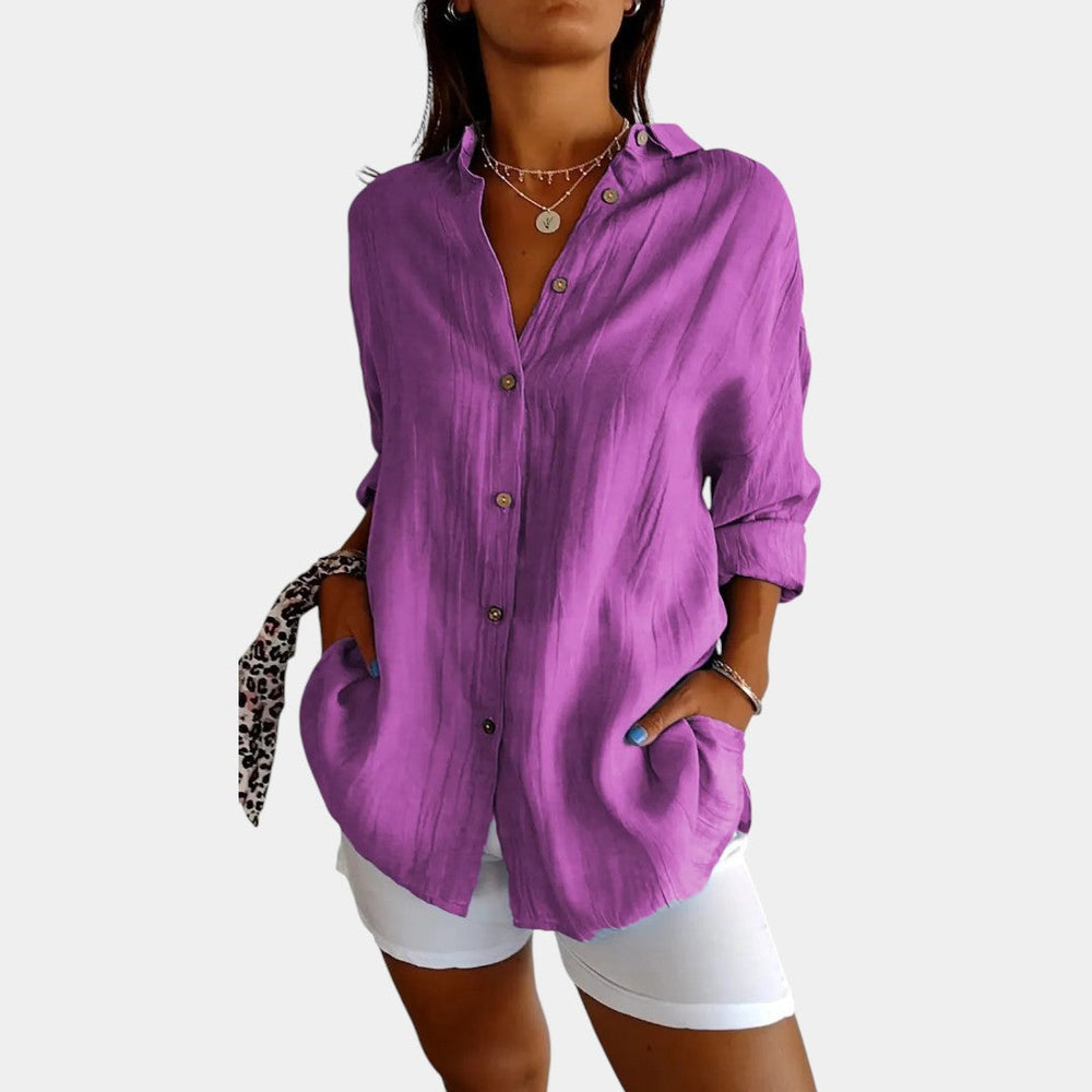 Damesblouse van luchtige katoen-linnenmix met comfortabele pasvorm, ideaal voor werk, vrije tijd of een avondje uit.